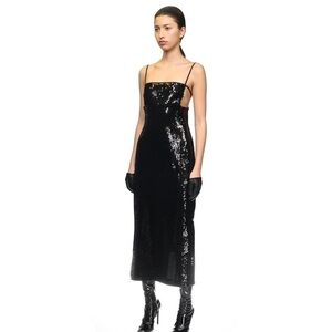 NWT DAVID KOMA $1730 AW 2023 Square Neck Sequin Tie Back Midi Dress Size US8